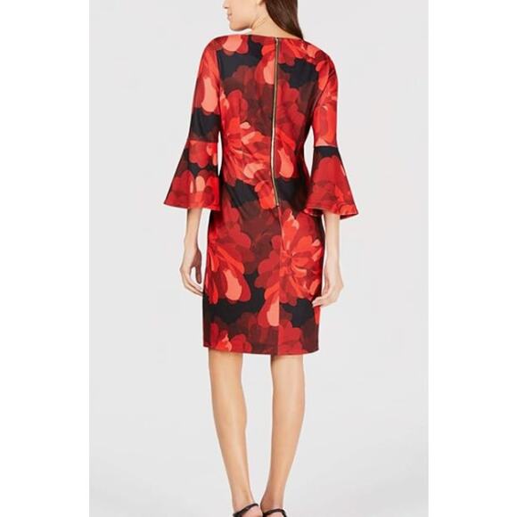 Calvin Klein Red Floral Bell Sleeve Sheath Dress Women's Size 6 Work Office Date - Picture 12 of 12